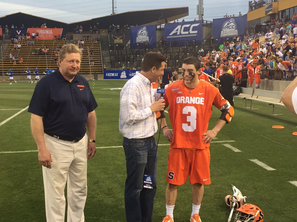 CuseMLAX's tweet photo. Nate Solomon getting the hometown treatment after scoring a pair of goals to help SU to the ACC title game. https://t.co/g8qbVQO9la