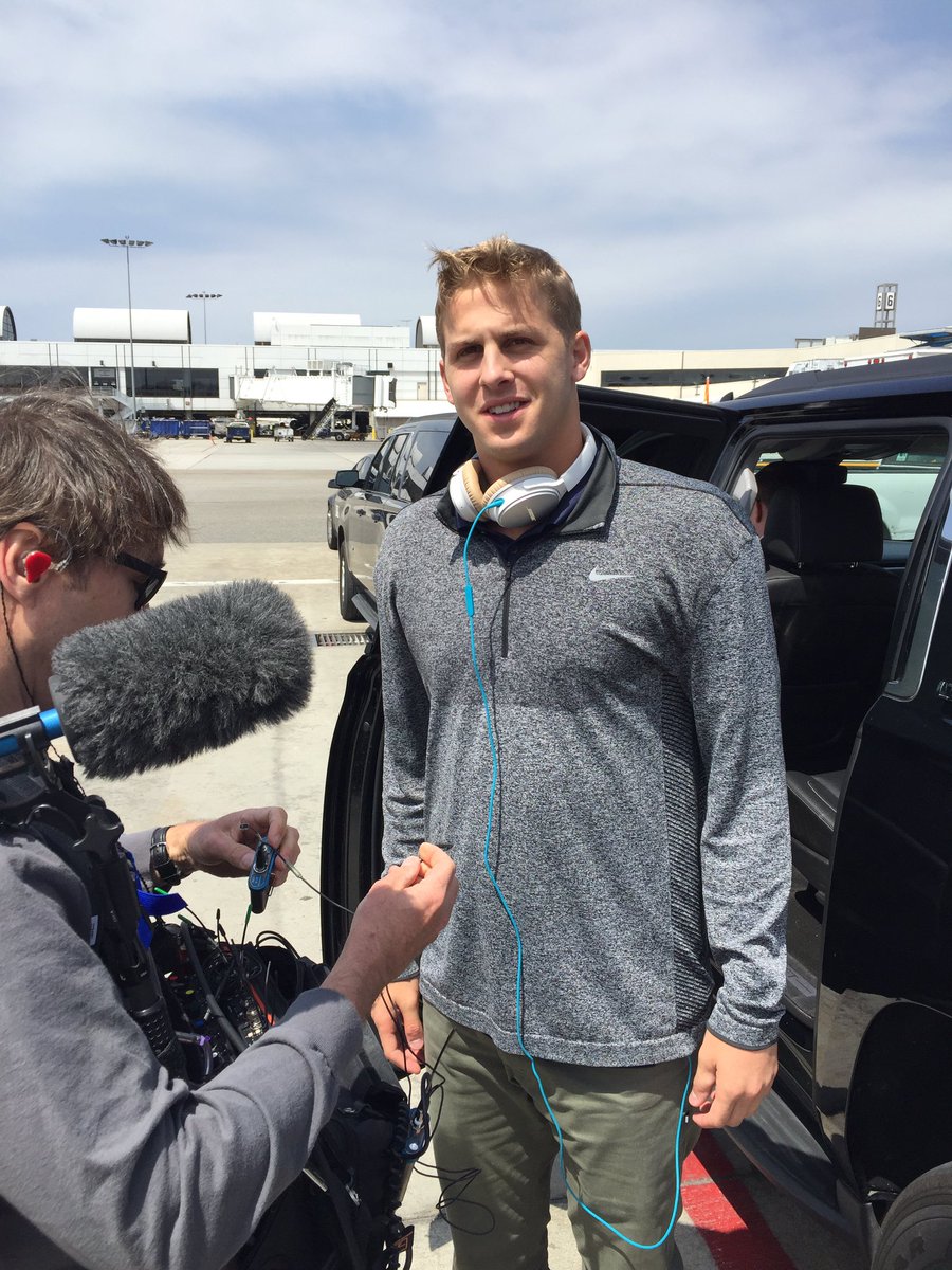 Jared Goff (@jaredgoff16) on Twitter photo Just landed... #businesstrip to LA! RT for a chance to win tickets to the <a href="/RamsNFL/">Los Angeles Rams</a> home opener. Just landed... #businesstrip to LA! RT for a chance to win tickets to the <a href="/RamsNFL/">Los Angeles Rams</a> home opener.