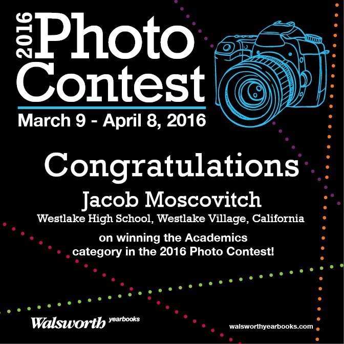 yearbookforever's tweet photo. Congrats to Jacob Moscovitch for winning the Academics category of the 2016 Photo Contest! #walsworth https://t.co/xu2JAfXshD