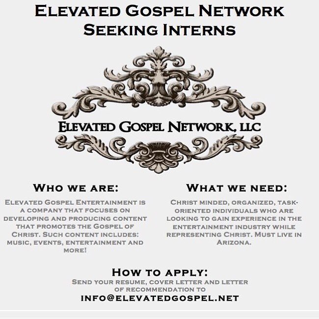 elevatedgospel's tweet photo. Elevated Gospel Network is seeking interns! #elevatedgospelnetwork #christminded #interns https://t.co/Vpn7SBACbV
