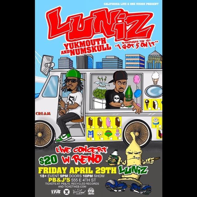 THAREALYUKMOUTH's tweet photo. #LUNIZ #420Tour 2nite in #Reno at #PbandJs TAP IN!!! https://t.co/zKKTcpcYg9
