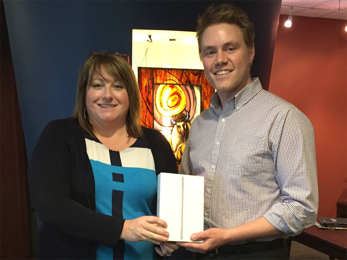 Wawanesa's tweet photo. Congrats Michelle Barrie of @HUBInsurance, winner of an iPad mini 4 from the Wawanesa Hospitality Suite! #IBAM2016 https://t.co/JleoUBdcVX