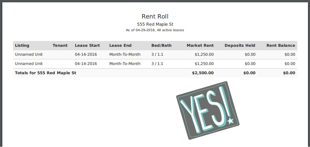 tenantlycom's tweet photo. Behold... the ability to generate Rent Roll reports! "YES!" sticker not included. #Tenantly #PDFmagic https://t.co/vavLpAgjo2
