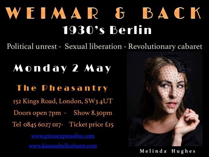 melhugsopera's tweet image. last chance to book: Weimar &amp;amp; Back on Monday! 1930's Berlin cabaret songs with jazz trio bit.ly/1UmsYYi