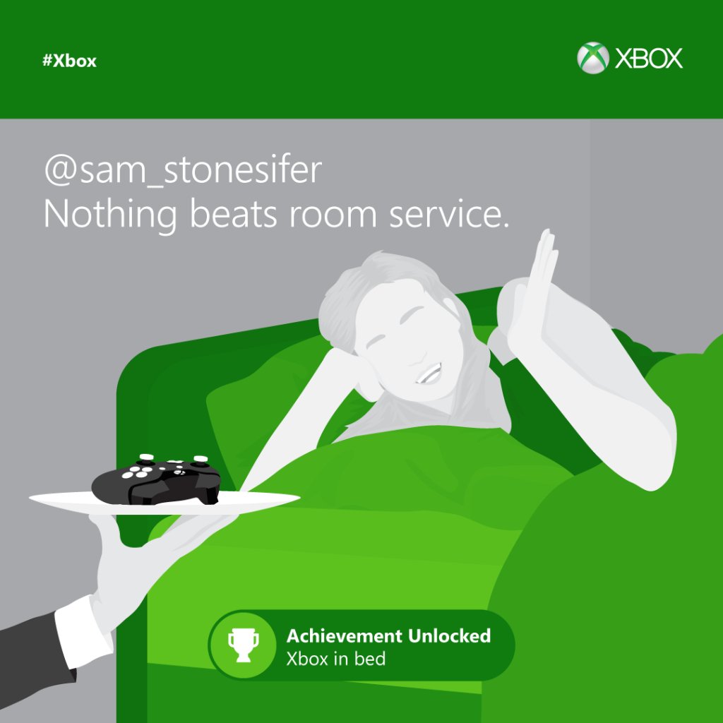 XBOX's tweet photo. @sam_stonesifer Extra pillows and Xbox controllers are the keys to recovery.  #Xbox https://t.co/iGRLIRHW6n