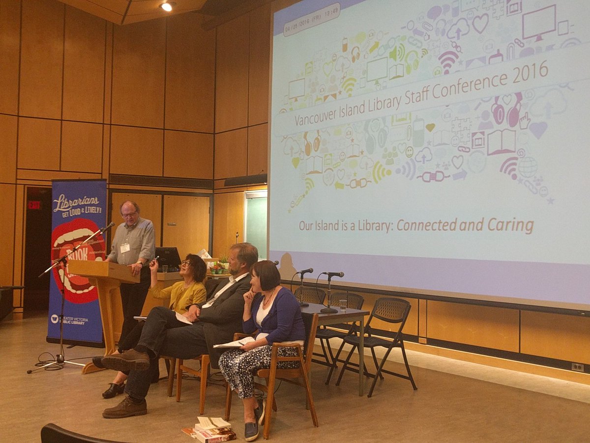 VILSConference's tweet photo. Dave Obee of TC introduces head librarians of Camosun, UVic, & GVPL #vilsc2016 https://t.co/otEzN8AEq5