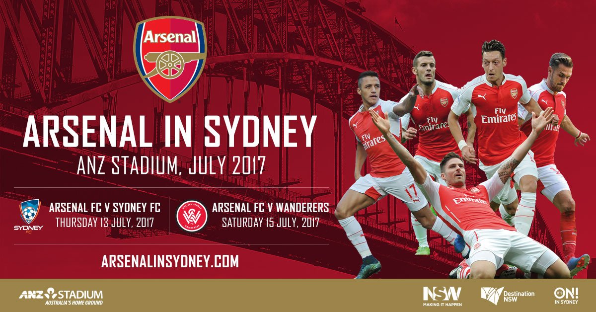 SAVE THE DATES! <a href="/Arsenal/">Arsenal</a> to play 2 epic clashes @ANZStadium in 2017 v <a href="/SydneyFC/">Sydney FC</a> 13 July &amp; <a href="/wswanderersfc/">WS Wanderers FC</a> 15 July!