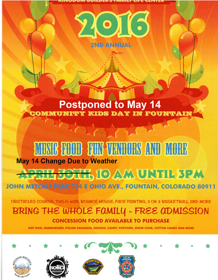 Diversus_Health's tweet photo. Postponed:  Free Fountain Kid's Day delayed to May 14. 10 to 3 pm @ Metcalf Pk @CSNonprofitNews @PVCHC @springsgov https://t.co/F4c0n3GUxJ