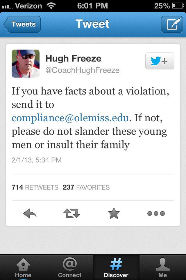 Image result for hugh freeze twitter