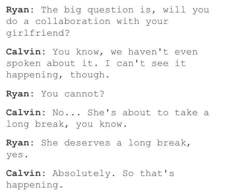 SwiftInstinct's tweet photo. Calvin talk about whether if he'll collab with Taylor. 
I wish they would 😆 https://t.co/sxDDlc8zJG