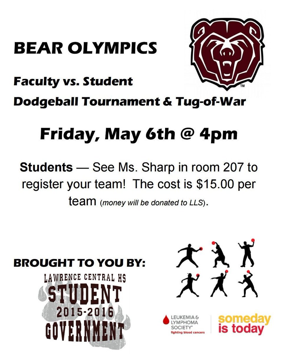 The last event of the Bear Olympics is here! Sign up in room 207!