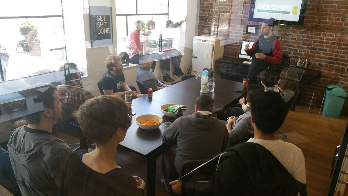 EastSideGames's tweet photo. Thanks again George for coming by to talk #Nutrition. #GameDev #ESG #SnackNLearn #Friday https://t.co/YOwrIhYPOZ