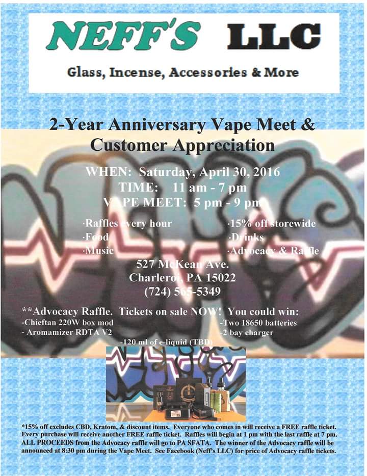 neffsvapor's tweet image. Tomorrow, Sat 4/30! See event on Facebook 4 updates &amp;amp; prize info!
#vapelife #pavapers #vapefam #vapeparty #charleroi