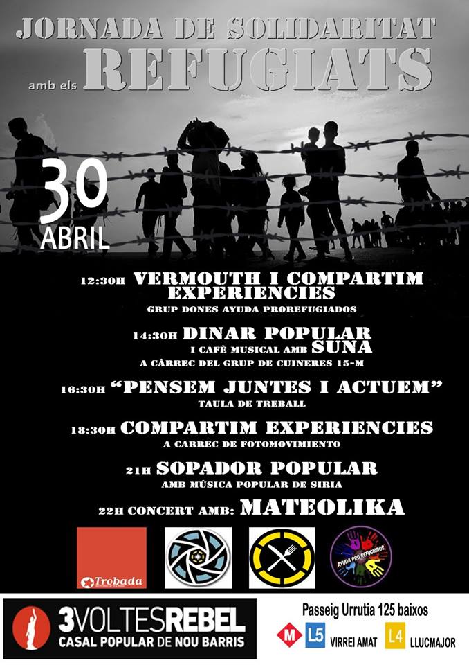 JORNADES DE SOLIDARITAT AMB ELS REFUGIATS  #EUvergonya no ens representa.@3VR_9Barris <a href="/Fotomovimiento/">Fotomovimiento</a> <a href="/ComissioCuina/">Comissió Cuina BCN</a>