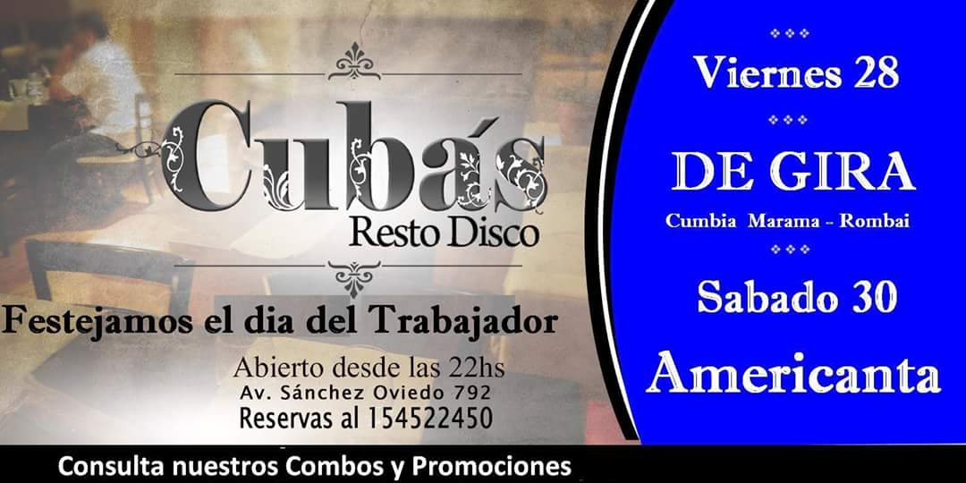 cubasrestodisco's tweet photo. Festejà este fin de semana tu dia del Trabajador en el mejor lugar !!!! No te pierdas nuestas promos !!!! https://t.co/WjISMBgBwi