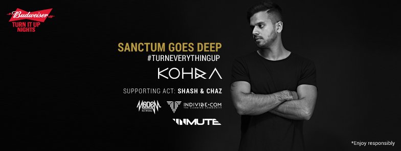 Kohra's tweet photo. In #Bangalore tonight at #Sanctum along with @ShashChaz ! #TurnEverythingUp https://t.co/34vEflJpQ7