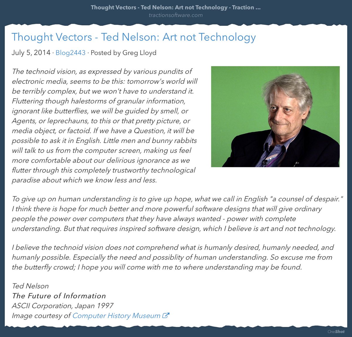 roundtrip's tweet image. &quot;To give up on human understanding is to give up hope&quot; @TheTedNelson #thoughtvectors tractionsoftware.com/traction/perma…