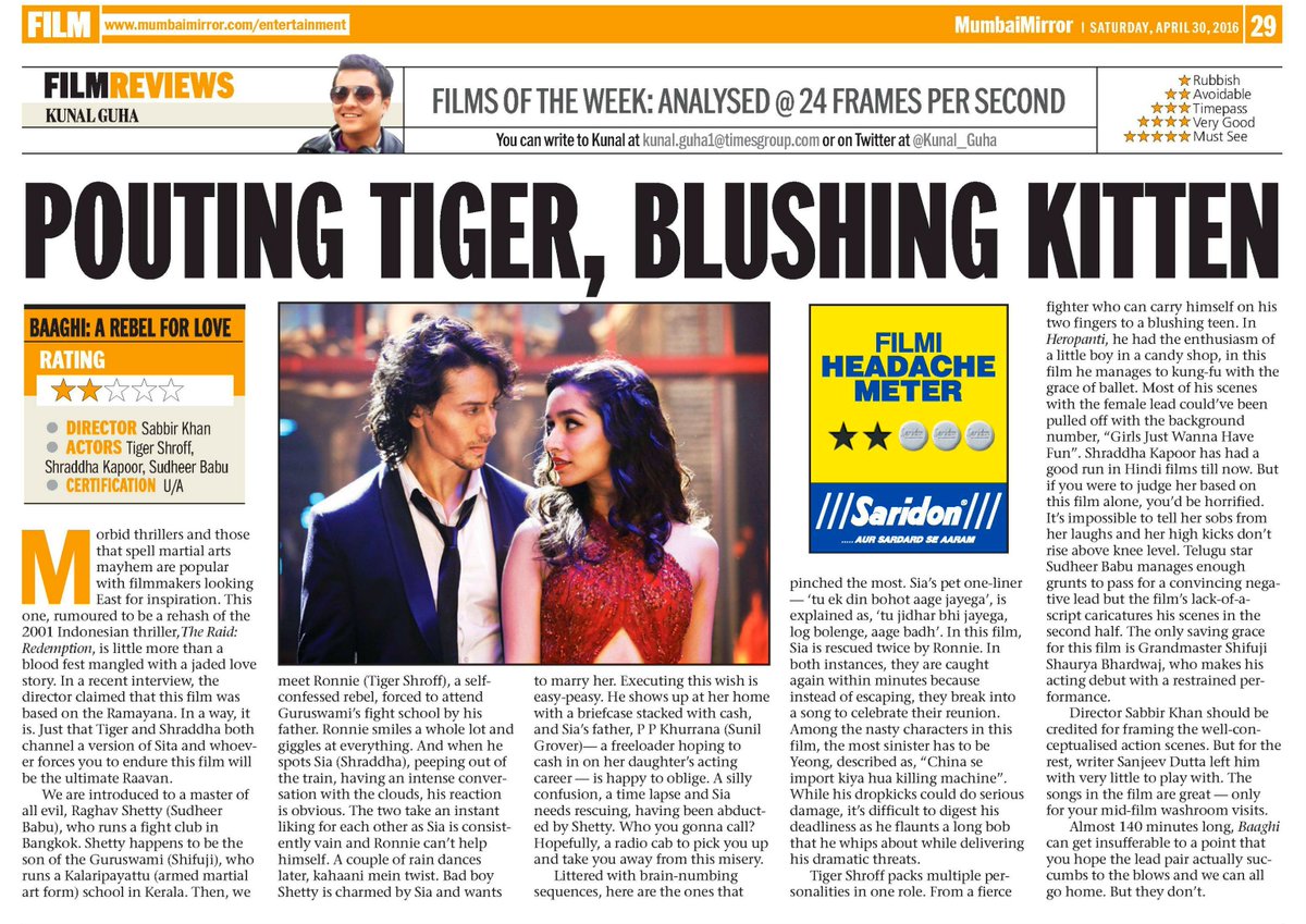 #BaaghiReview #Baaghi #TigerShroff <a href="/iTIGERSHROFF/">Tiger Shroff</a> <a href="/ShraddhaKapoor/">Shraddha</a> This week... mumbaimirror.com/entertainment/…