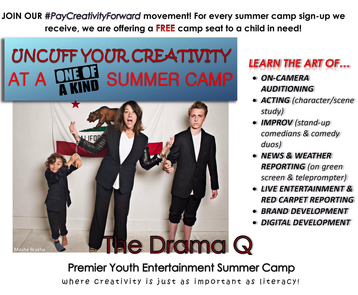 theDramaQLA's tweet photo. Help us #PayCreativityForward! For every summer camp sign-up, we are offering a FREE camp seat to a child in need!🎈 https://t.co/w3XtUs81hv