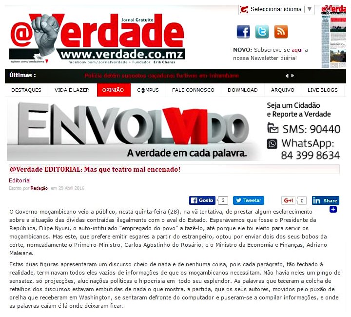 foreverpemba's tweet image. #Moçambique - @Verdade EDITORIAL: Mas que teatro mal encenado! verdade.co.mz/opiniao/editor…
#foraFrelimo