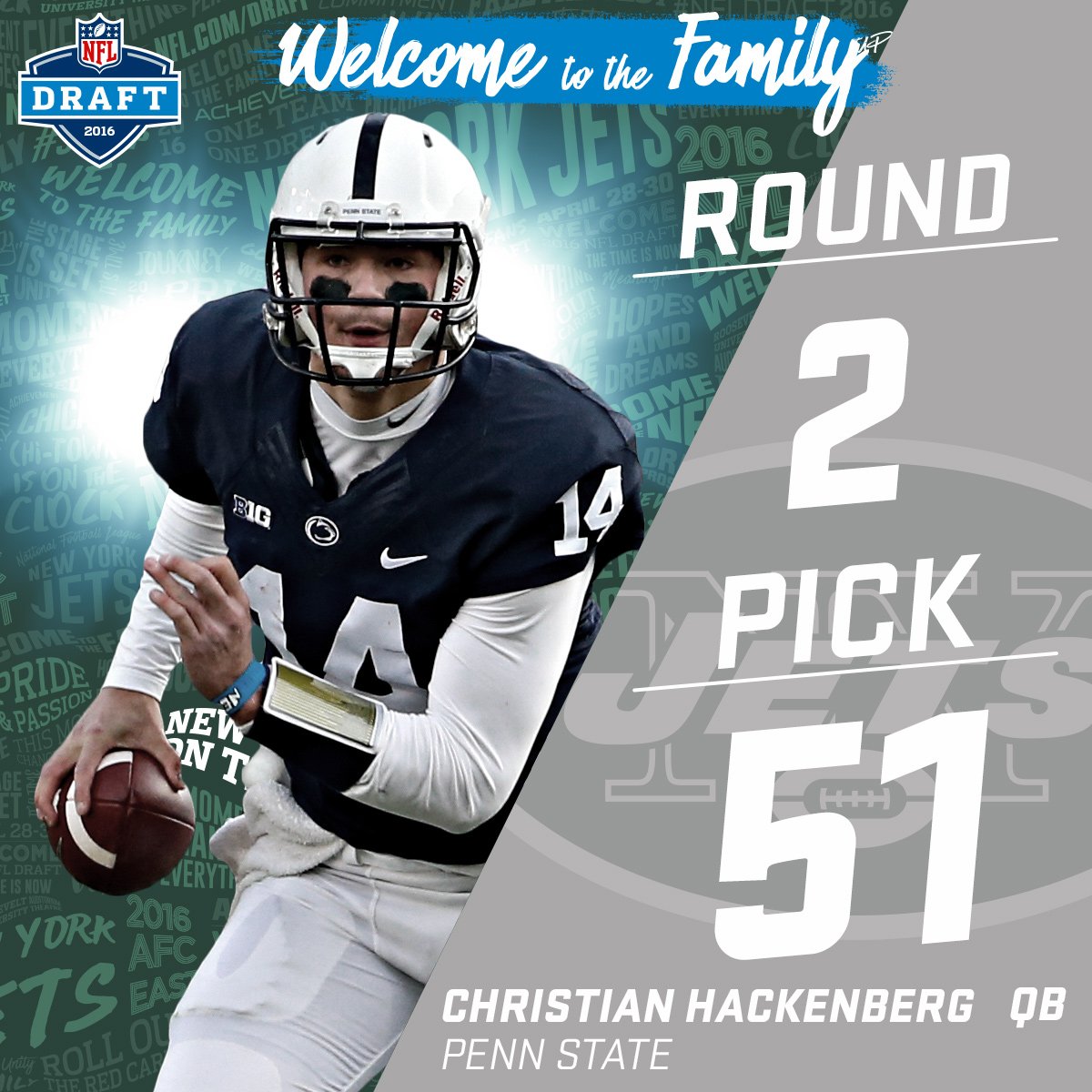 With the #51 pick in the 2016 #NFLDraft, the <a href="/nyjets/">New York Jets</a> select QB Christian Hackenberg!