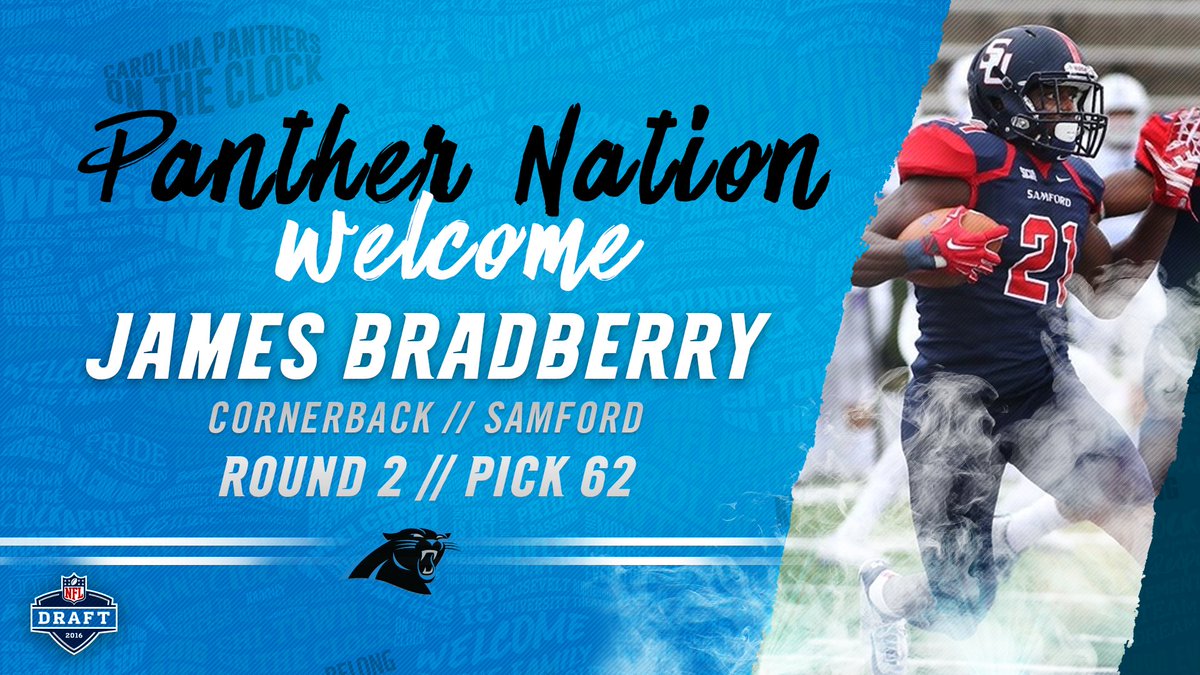 Panthers's tweet photo. With the 62nd pick, the #Panthers select Samford CB James Bradberry! #PanthersDraft https://t.co/4d9LehlCc6
