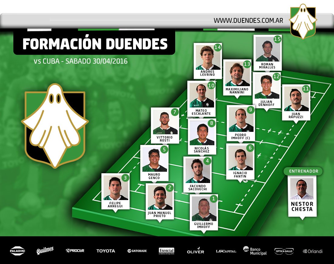 #Rugby | El XV que armó <a href="/NestorChesta/">neti chesta</a> para enfrentar mañana 15:15 a CUBA. #VamosDuendes