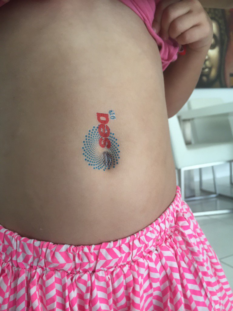My 4 year decided to tattoo herself on her bellybutton looks great <a href="/919SeaFM/">91.9 SEA FM</a>