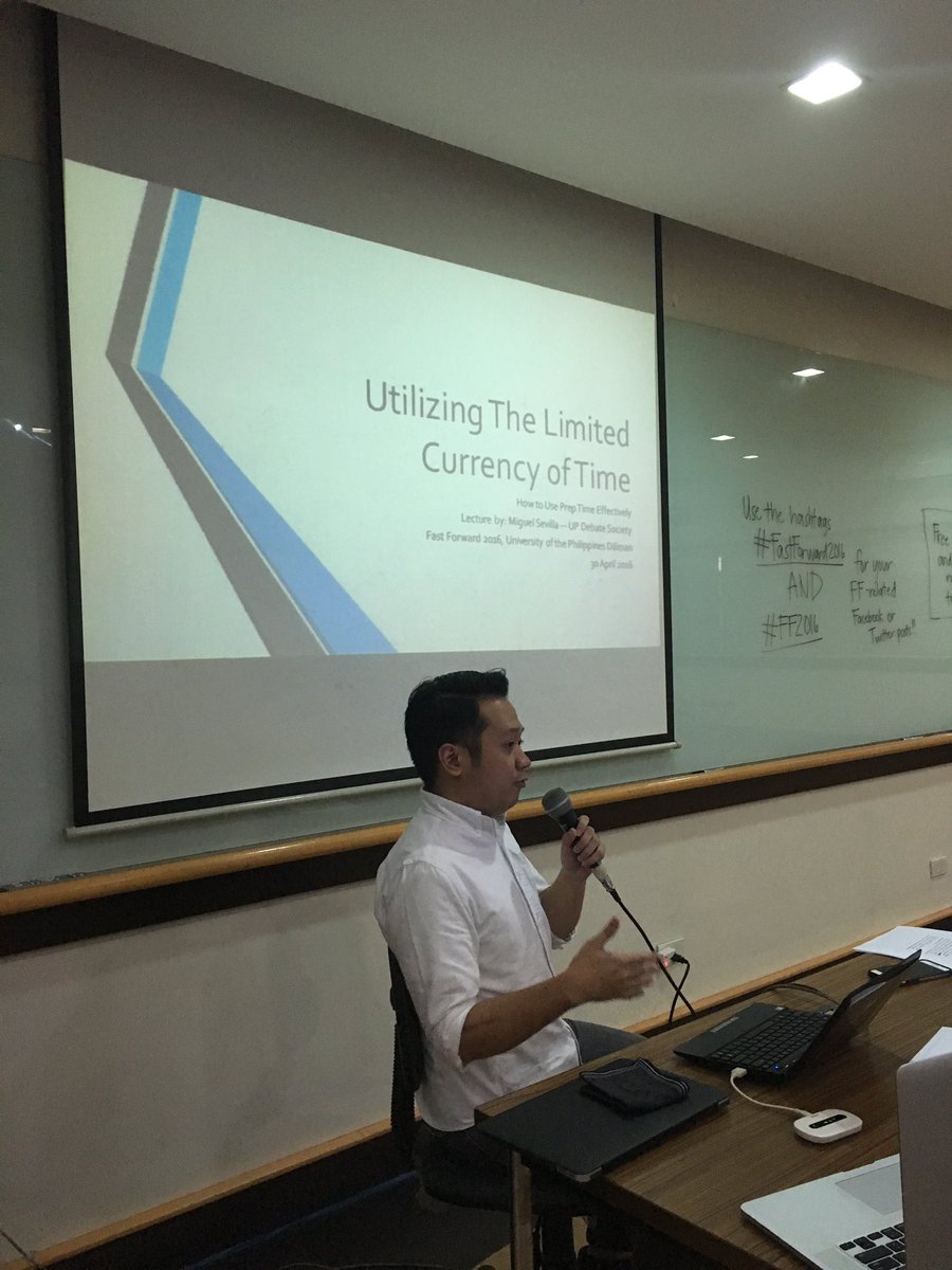 UPDebateSociety's tweet photo. Third lecture: Utilizing the Limited Currency of Time by, again, alumnus, Miguel Sevilla #FastForward2016 #FF2016 https://t.co/0lVjzoTshV