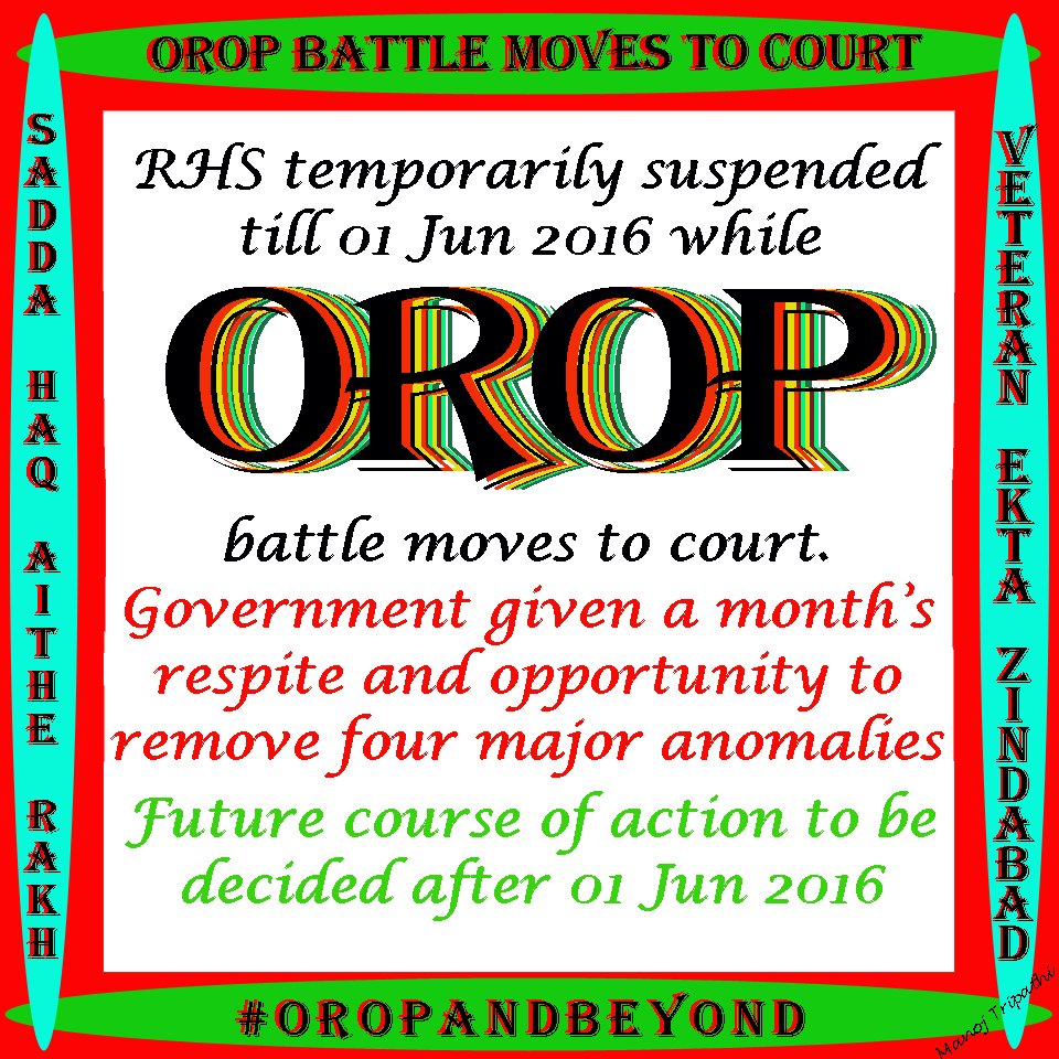 MissionOROP's tweet photo. #OROPandBeyond @manoharparrikar Sir as desired, the much needed opportunity to ponder and act. A month's respite. https://t.co/TD1Q4VK56q