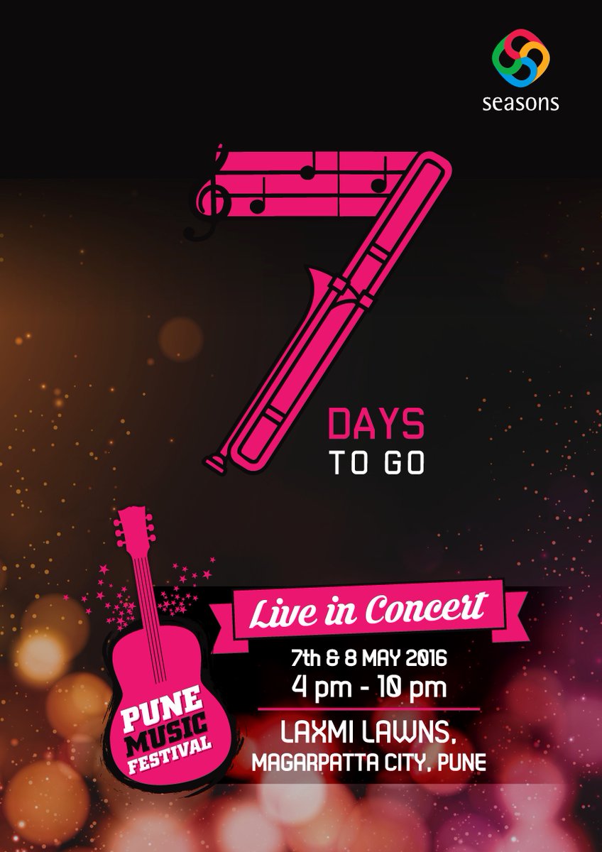 MusicPune's tweet photo. PUNE!!!  Set your calenders ! Pune Music Festival , 7 days to go.
Passes at:https://t.co/sEp2rcEcZj
#pmf16 https://t.co/KO8RIAt7Qx