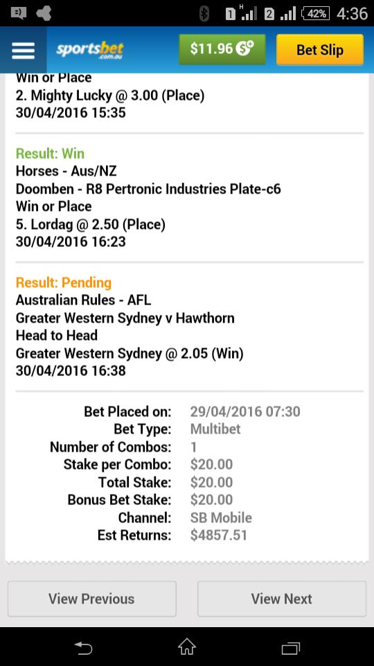 boards35's tweet photo. Thanks for the 20 buck bonus bet from @sportsbet. Made my bday! https://t.co/crP2QW1xDu