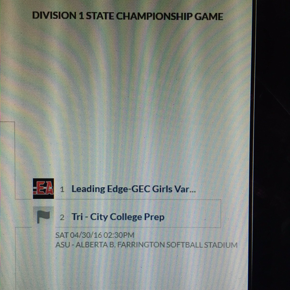 azcaa_athletics's tweet photo. #1 @LEAAthletics vs #2 Tri-City College prep tomorrow @ASU will be a great game.Can @LEAAthletics win another title? https://t.co/csoDqUmUfN