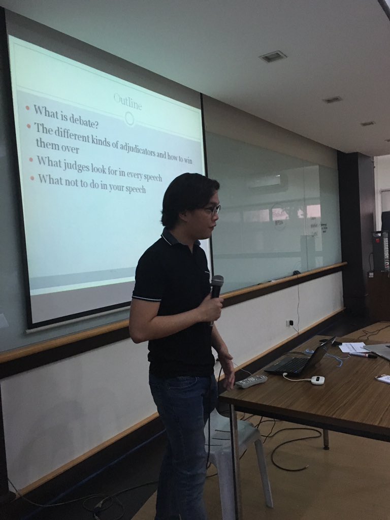 UPDebateSociety's tweet photo. Fifth Lecture: What Judges Look For in Winning Speeches by UPDS alumnus, Jovan Cerda! #FastForward2016 #FF2016 https://t.co/kgEvpMtt1b