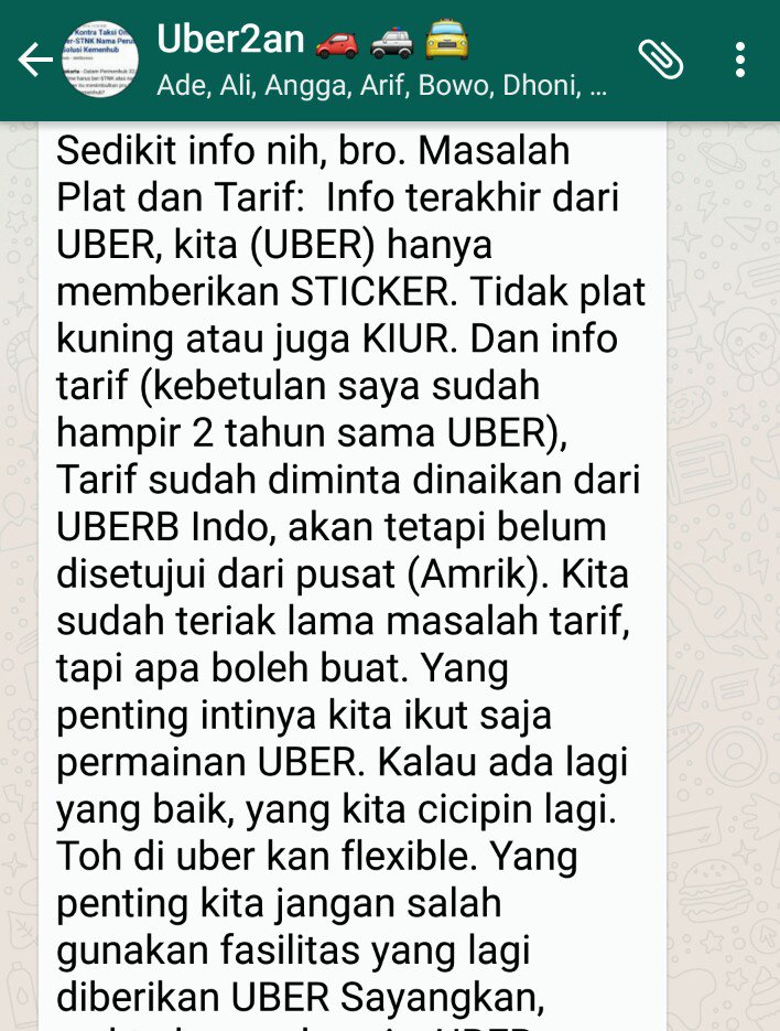 ub3r2an's tweet photo. Diskusi berbohong, saling mengisi, saling share info di FB grup #uber2an
#uberjkt #taksiOnline #uberon #soetta https://t.co/UCZBNx7ZFV