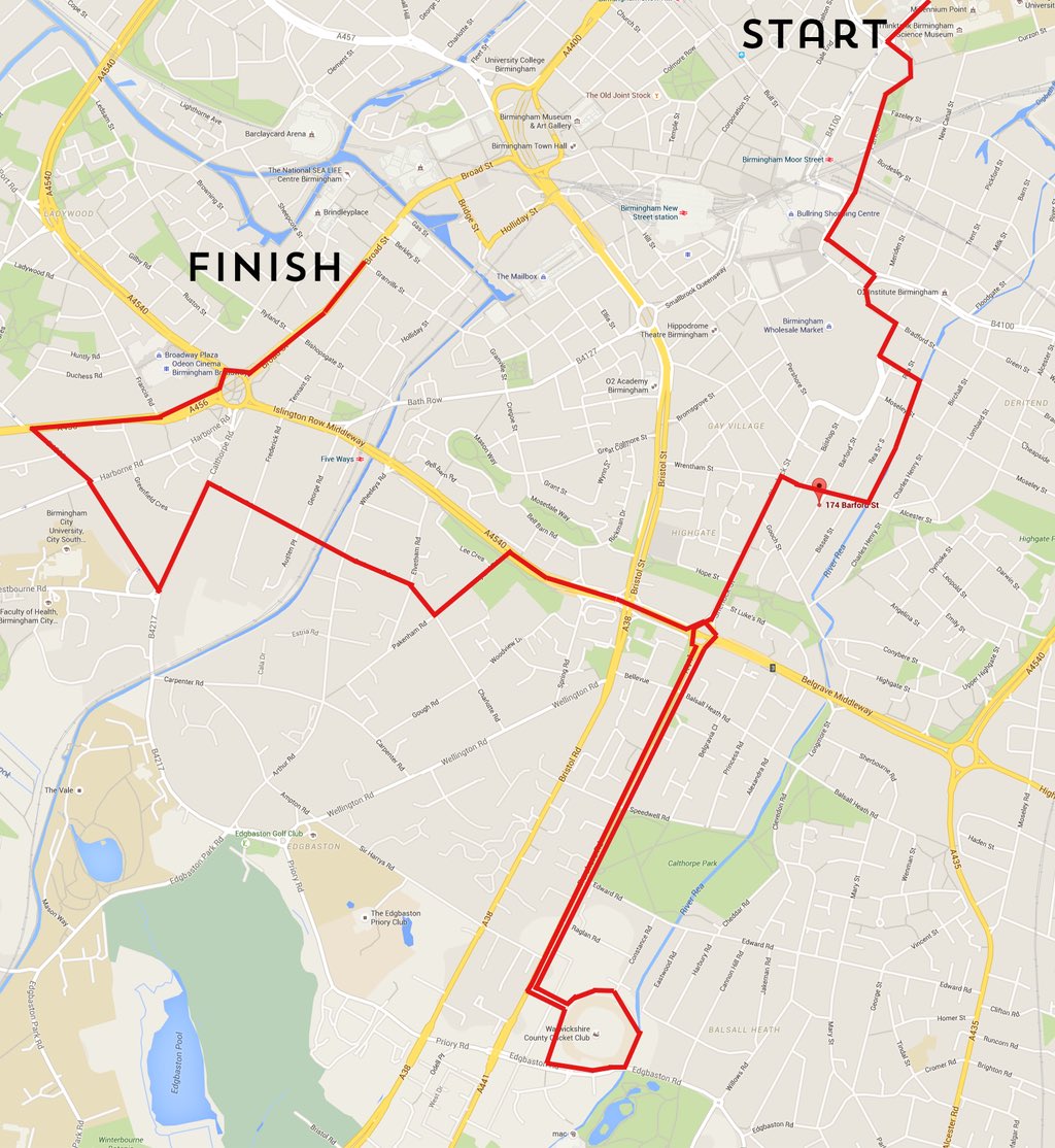 GasStreetChurch's tweet photo. See you tomorrow at church. Remember the Great Birmingham 10k. Here's a map of road closures! https://t.co/SYcD94Z9gM