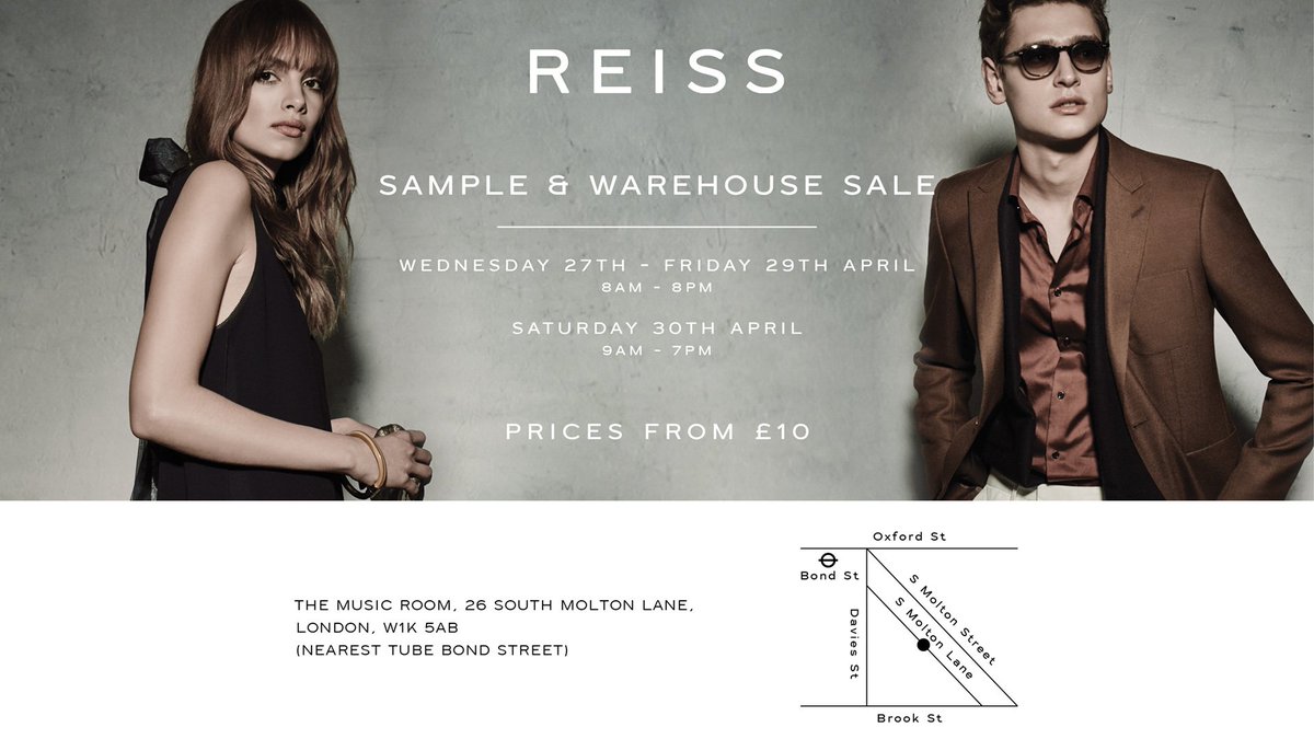 REISS's tweet photo. You're invited, come join our Reiss sample sale ends tonight at 7pm. https://t.co/SPpCYSLTF1