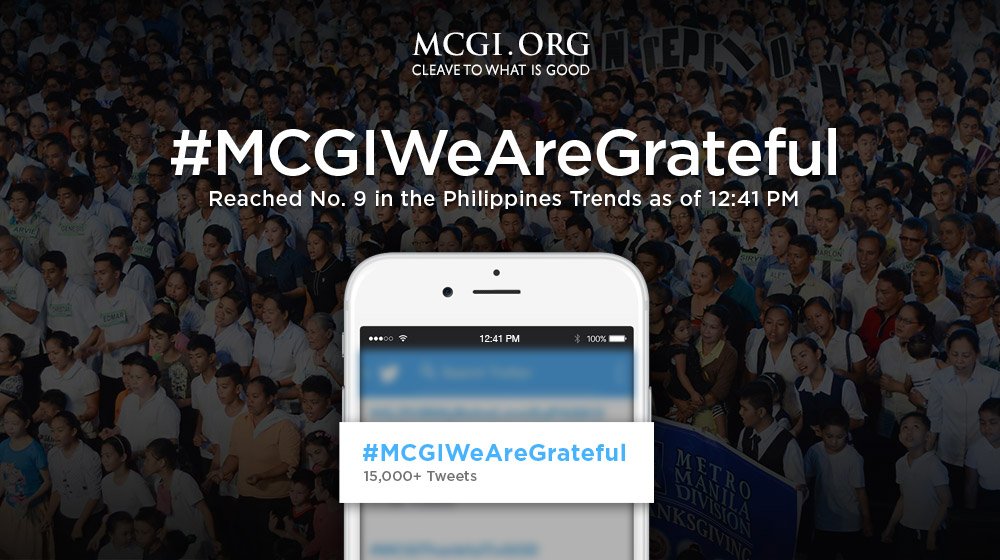 mcgidotorg's tweet photo. UPDATE: Our ITG's official hashtag #MCGIWeAreGrateful trended at no. 9 on the PH's trends list! To God be the glory! https://t.co/h5p9ZU6g4y