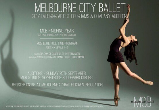 melbcityballet's tweet photo. Registration for 2017 auditions for Melbourne City Ballet have opened #MCB #melbournecityballet #audition #career https://t.co/oUaJqQp7DV