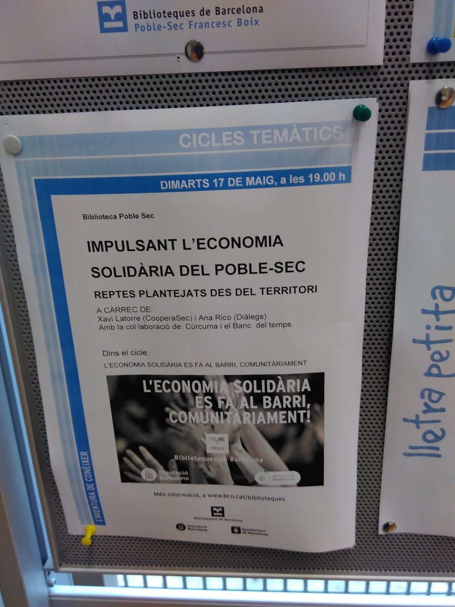 BibliotequesBCN's tweet photo. RT @xavier_rubio: I @Dialegs3 i #CooperaSec s'expliquen a @BibliotequesBCN Poble Sec #AltresEconomies https://t.co/5xZIBWIQ7p