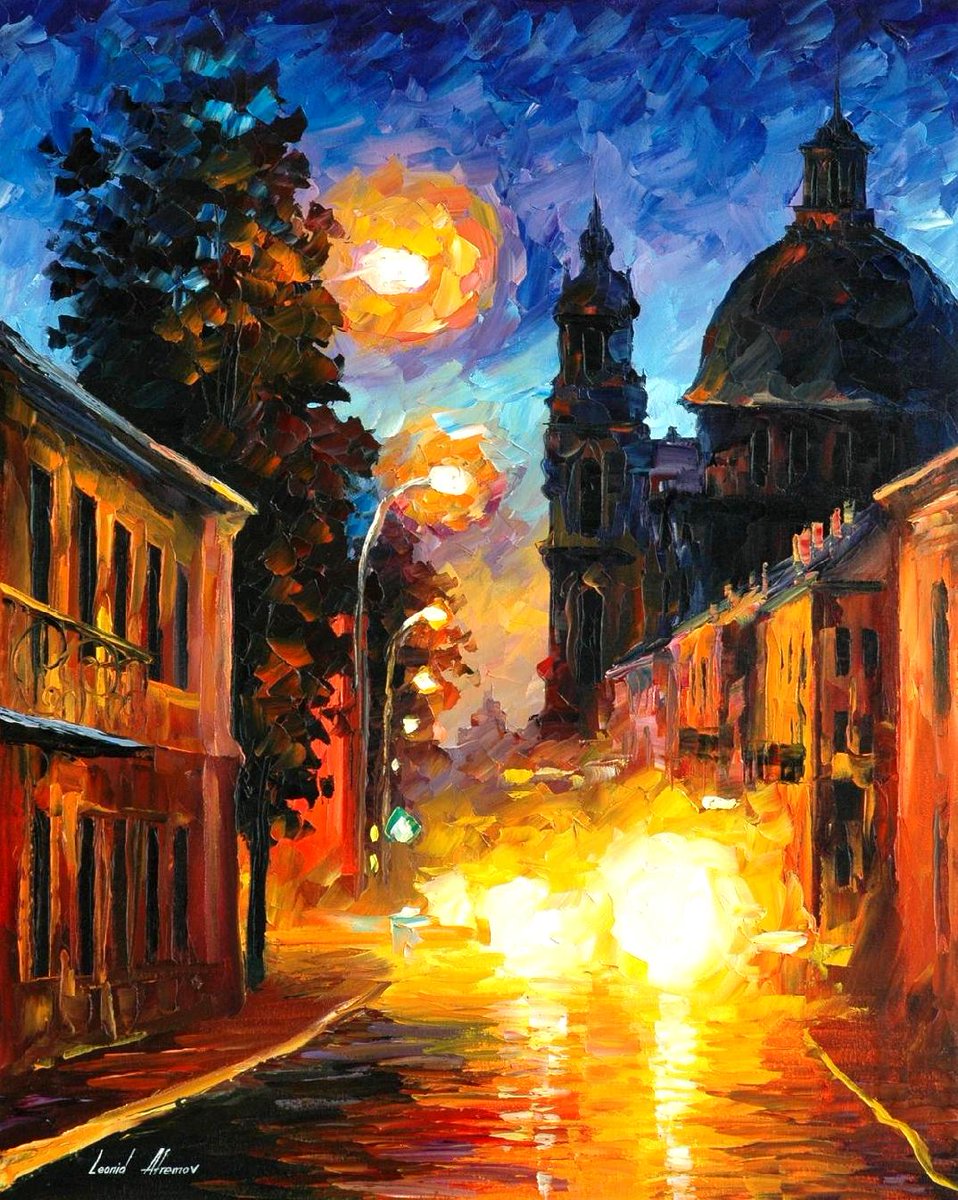Afremov_Artist's tweet image. A TIME WHEN THE CITY SLEEPS- Palette Knife Oil Painting On Canvas By Leonid Afremov bit.ly/24cnoOf