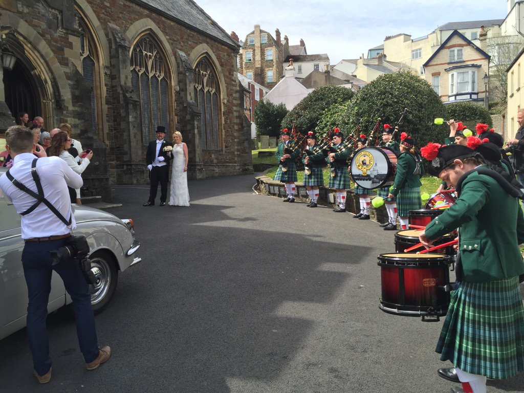 The wedding of Mr and Mrs McGeough at St Mary's church #Bideford #Pipeband #Ndevon #wedding