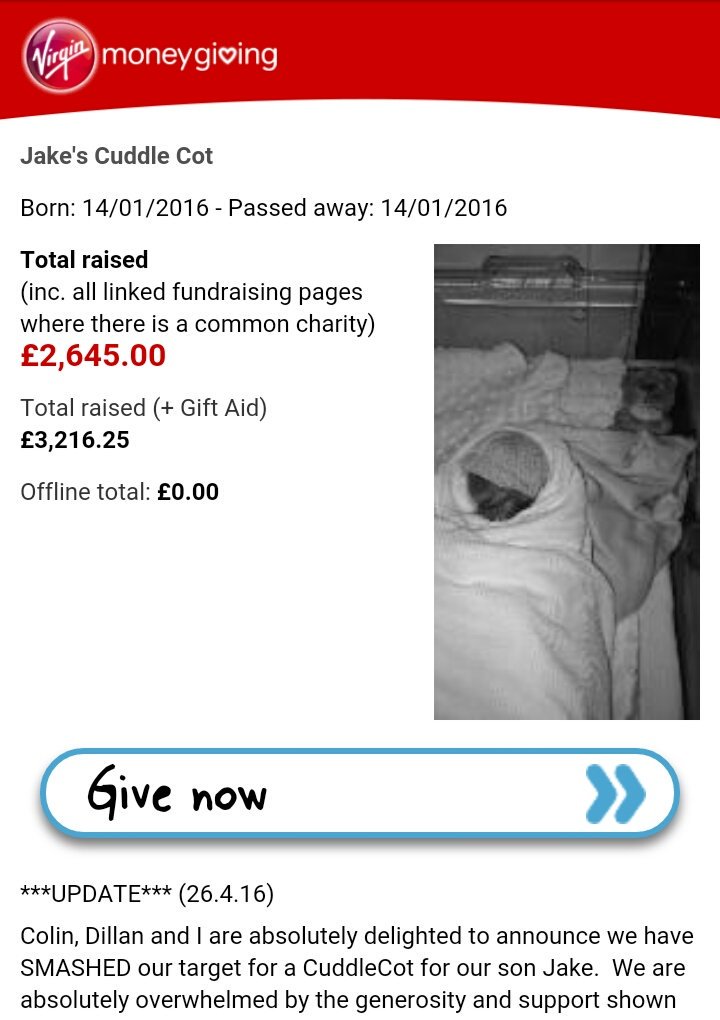 lcarruthers29's tweet photo. £3.261.25 in just under 1week for #JakesCuddleCot #lolacommons fund @SiMBA_team @Lisa_Hague1. Thanks everyone 💙👼xx https://t.co/JQHKmYWE7o