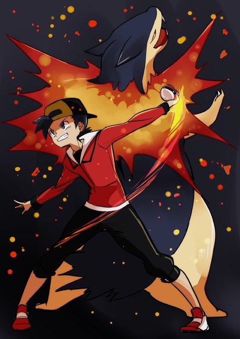 #ポケモントレーナー版深夜の真剣お絵描き60分一本勝負
ヒビキとバクフーン 