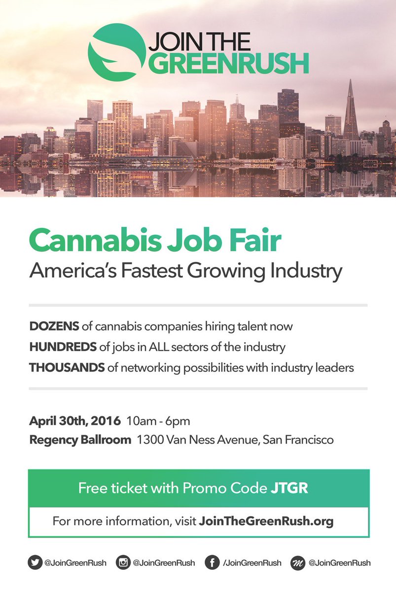 Hey job seekers! We're here at the GreenRush Cannabis Job Fair in San Francisco today, stop on by and say hello :)