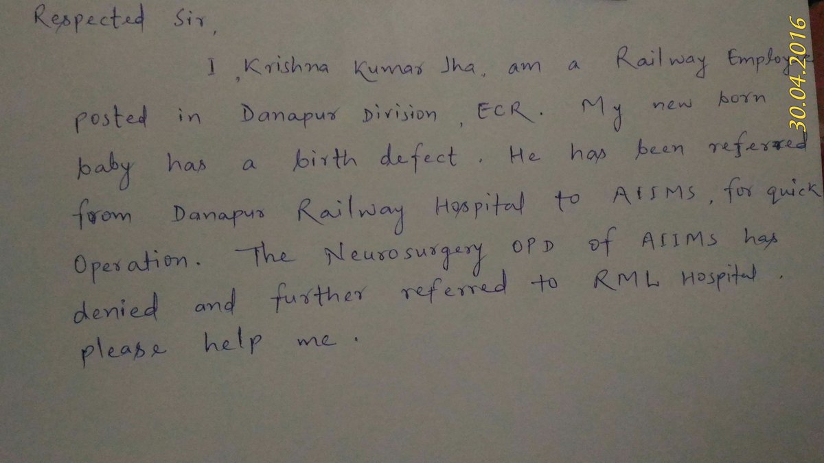 krishnajha81's tweet photo. @sureshpprabhu @PMOIndia @narendramodi Sir, Please read it. Please help me. https://t.co/M6B0bAcGZ1