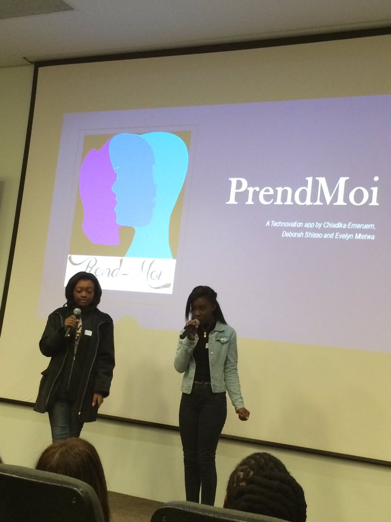 SMTSafeline's tweet photo. #Girlhypetech. #Siliconcape. Team IVVictrix - final presentation at #Technovation with their #Prendmoi app. https://t.co/btsXGEXZsw