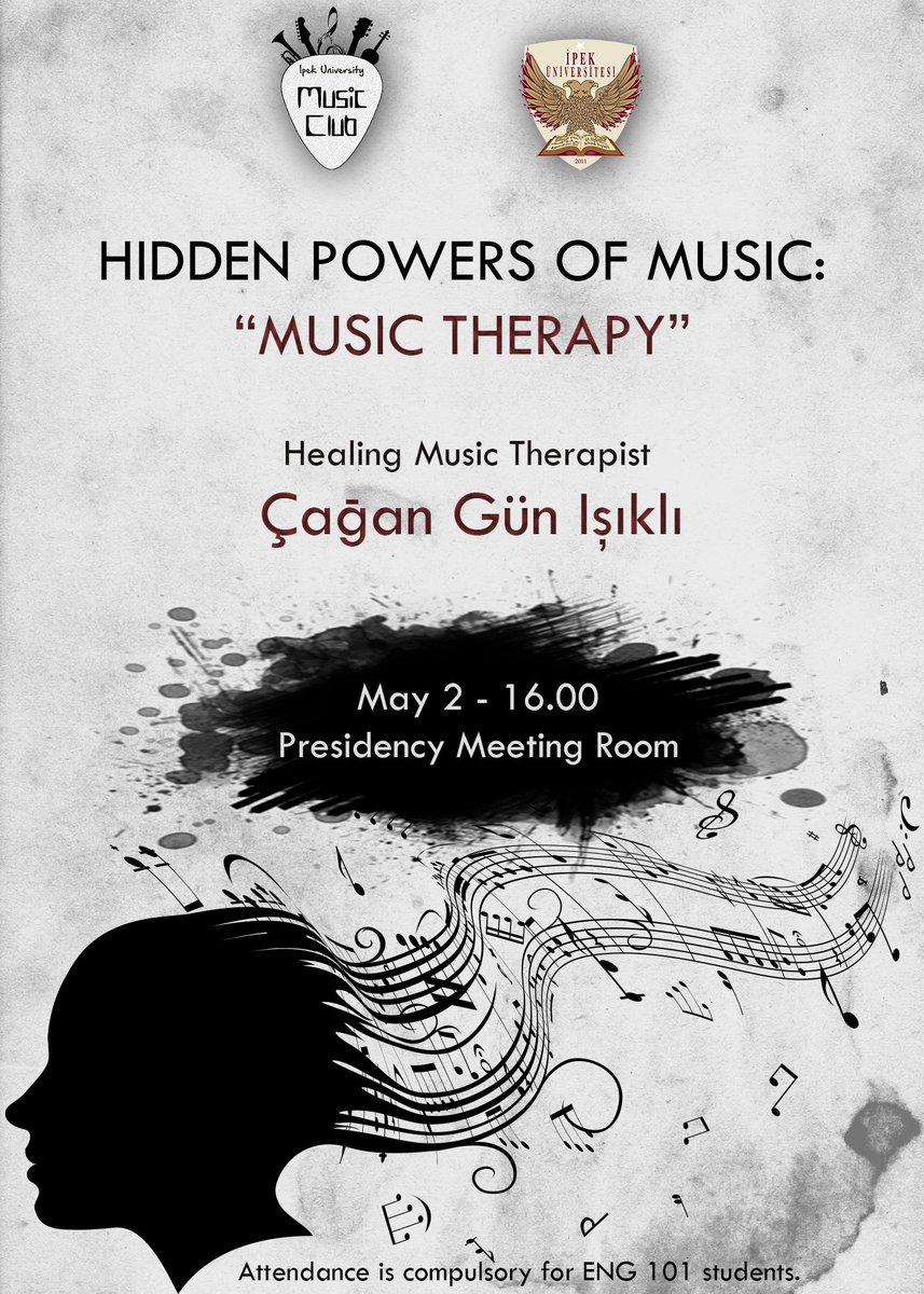 IpekMusicClub's tweet photo. "Hidden Powers of Music: Music Therapy" by music therapist "Çağan Gün Işıklı" |May 2 - 16:00|Presidency Meeting Room https://t.co/KIo7rNZIH0