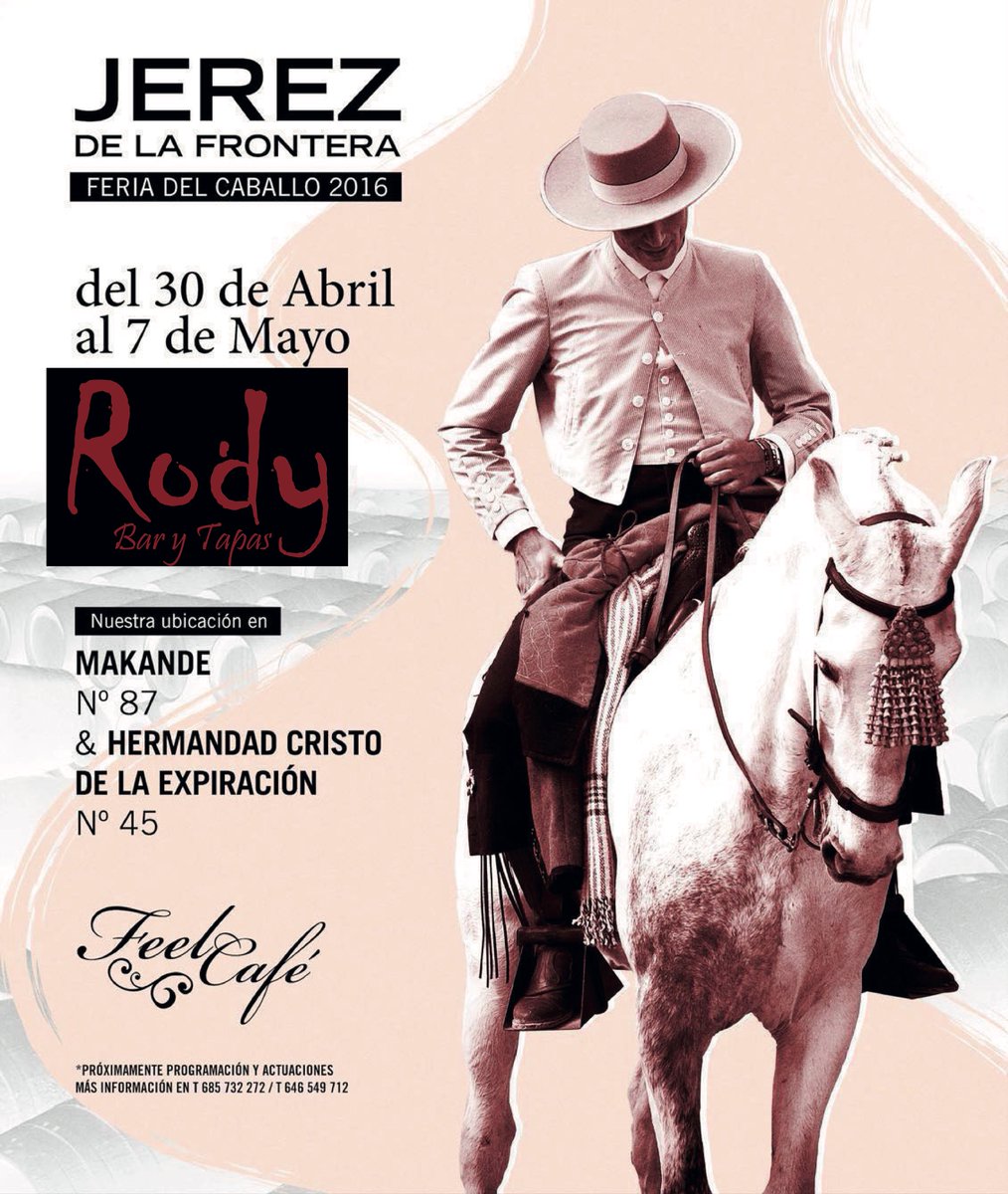 RodyJerez's tweet photo. Nos vemos en la #feriadejerez #FeriaDelCaballo2016 estaremos en la caseta Makandé  y en la de la Hdad del Cristo https://t.co/466RHlgbBU