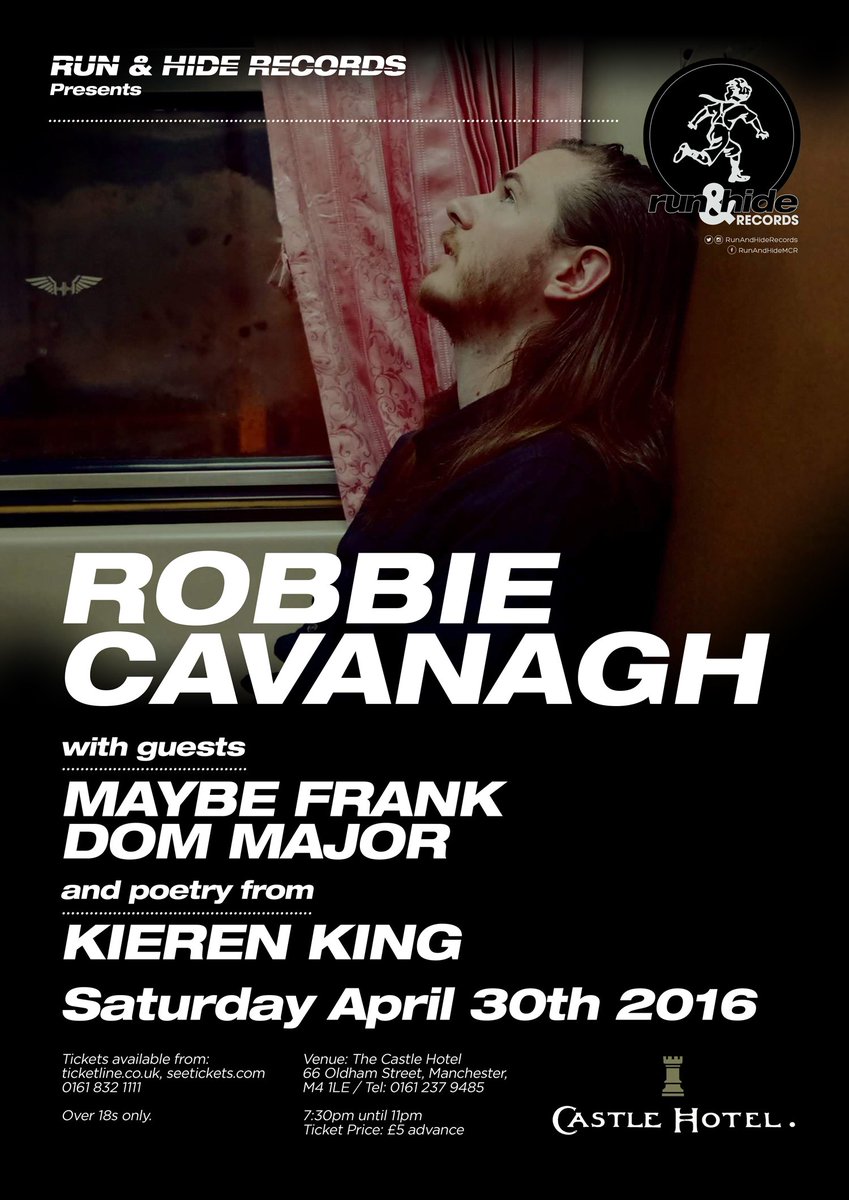 mrbenjitaylor's tweet photo. Tonight, 1st @RunAndHideMCR showcase w/ @RobbieCavanagh @DomMajor #MaybeFrank @TheCastleHotel. Tickets on the door! https://t.co/u7HKALzRfR